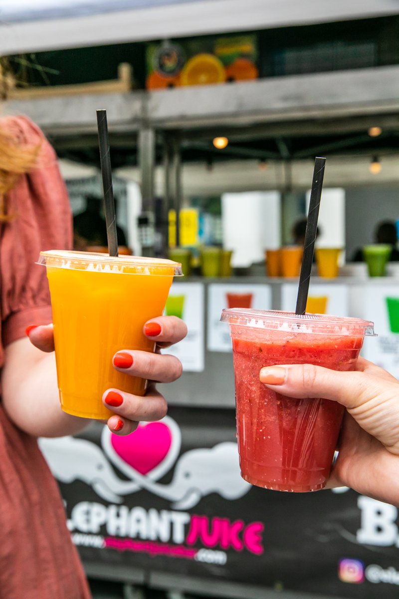 SCFoodMarket's tweet photo. If today isn’t Elephant Juice weather then we don’t know what is!

Start the weekend with one of their fresh and fruity juices 🍓🥭🍉🍍🍋🥝

Join us for some South Bank sun this weekend:
Fri 12 noon - 8pm
Sat 11am - 8pm
Sun 12 noon - 6pm https://t.co/HSXbYop54X