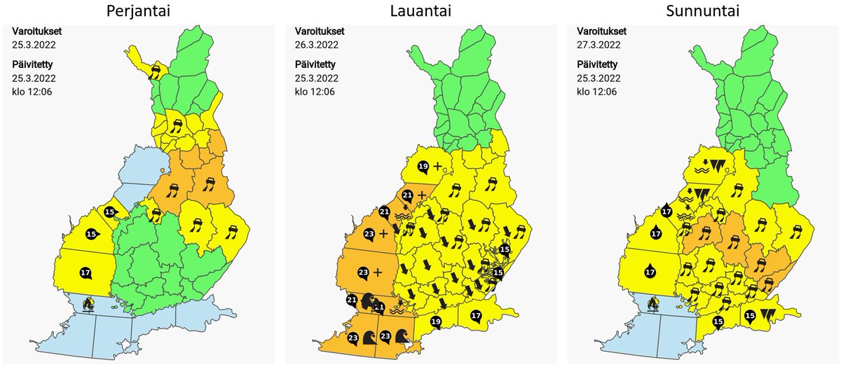 #Talvi on tekemässä paluuta! Kylmän purkauksen seurauksena viikonlopulle mahtuu niin voimakkaita tuulia kuin lumisateen heikentämää ajokeliä. Kylmä sää näyttää jatkuvan pitkälle ensi viikkoon. Lisätietoja: ilmatieteenlaitos.fi/tiedote/55VnFd…