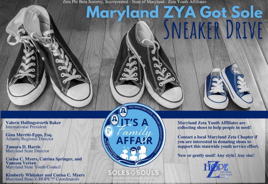 zphibmaryland's tweet image. It’s a family affair!!! Join the Maryland Zeta Youth for their Got Sole sneaker drive. 

#zetaphibeta #atlanticrefionzetas #zphibmd