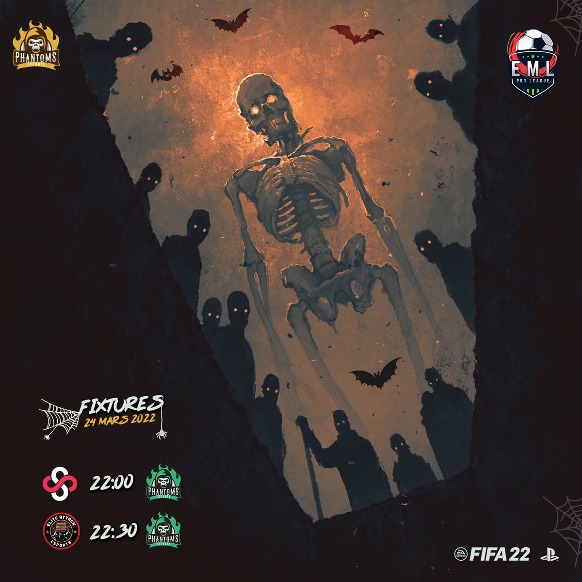 👻🔥 #MatchsDay 🔥👻
👻 #WeAre_Phantoms_esp 👻

⚽ Journée  1 ⚽
#EML_PROLEAGUE #ESPORT_ELITE_CHAMPIONS