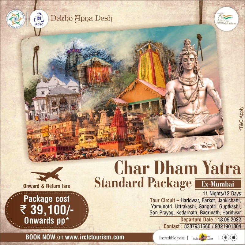 IRCTCofficial's tweet photo. Undertake a religious sojourn to the holy #Char #Dhams of #India with #IRCTCTourism's 12D/11N air tour package starting at Rs. 39,100/-pp* only. To know more, visit https://t.co/N3SeSElRDK. *T&C Apply
@AmritMahotsav