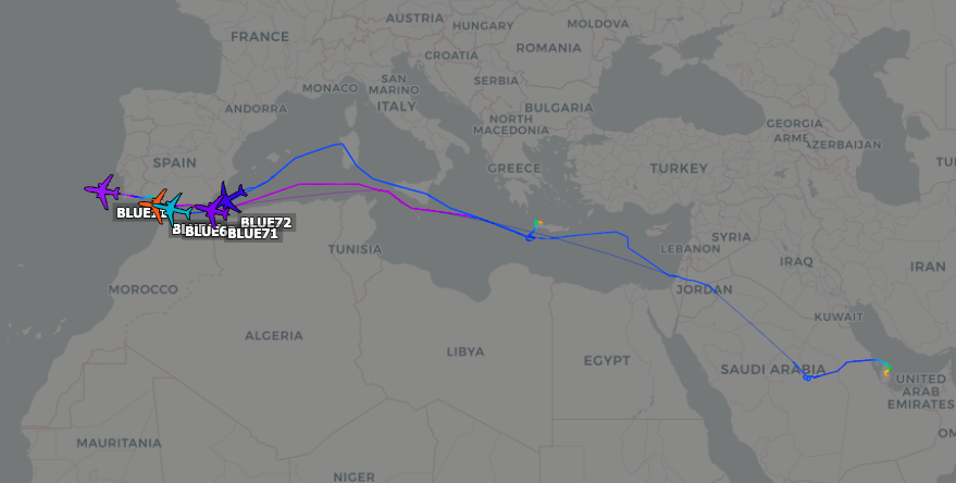 TheSnoopySnoop's tweet photo. The Mediterranean ‘Blues’ today

#BLUE11 #AE01DC KC-10A 79-1710
#BLUE61 #AE0228 KC-10A 86-0030
#BLUE62 #AE5E07 KC-46A 17-46026
#BLUE71 #AE021FKC-10A 85-0027
#BLUE72 #AE5F9F KC-46A 18-46052

#haveglass #AvGeek #milair #planespotting https://t.co/jRaeB8nzrE