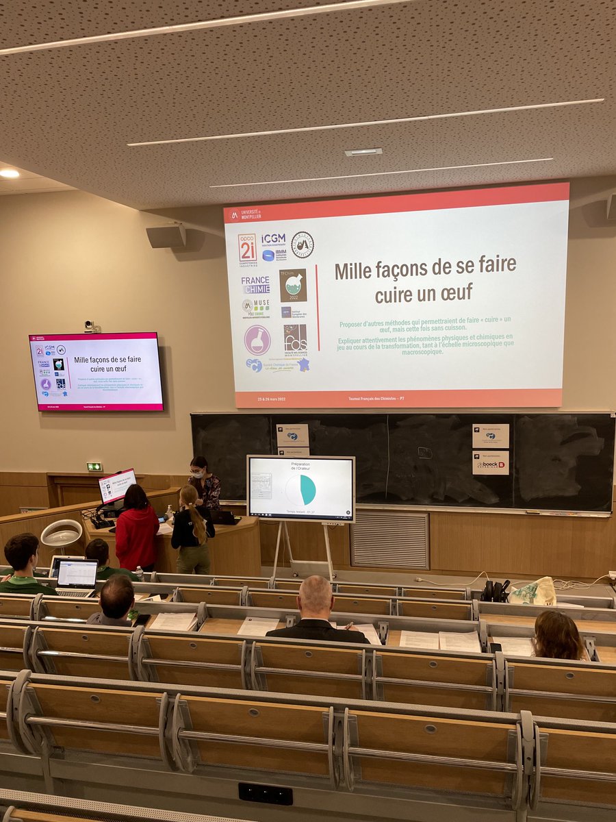 1ère battle: mille façons de se faire cuire un œuf contre Chimie Paris. Allez Laura! ⁦<a href="/TfChim/">Tournoi Français de Chimistes</a>⁩ ⁦<a href="/umontpellier/">Université de Montpellier</a>⁩ ⁦@IsiteMUSE⁩ ⁦<a href="/FacsciencesUM/">Fac des Sciences UM</a>⁩ ⁦<a href="/chimiebalard/">Pôle Chimie</a>⁩ ⁦<a href="/FilholJs/">JS Filhol</a>⁩ ⁦<a href="/FranceChimie/">France Chimie</a>⁩ ⁦<a href="/scf_om/">SCF-OM</a>⁩