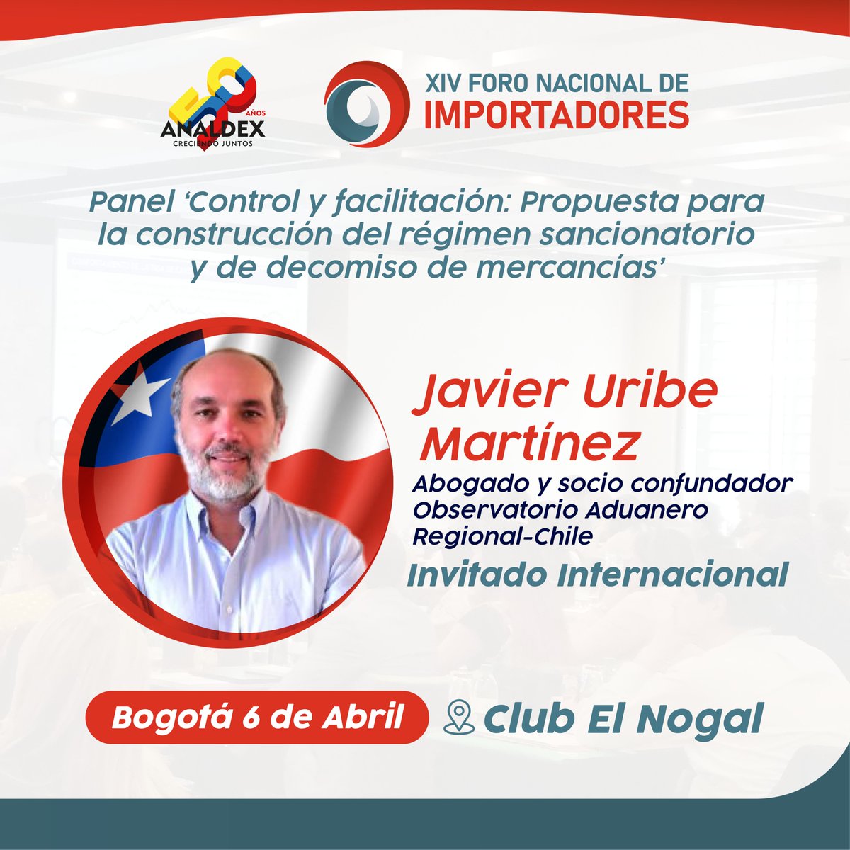 AnaldexColombia's tweet photo. #Atención El 6 de abril únase a la conversación con el experto internacional #JavierUribe y conozca más sobre:

➡️Procedimiento administrativo aduanero en Chile
➡️Balance de los aspectos positivos
➡️Cumplimiento voluntario de las obligaciones

Regístrese: https://t.co/CqklTScfpR https://t.co/FituWd3KAO