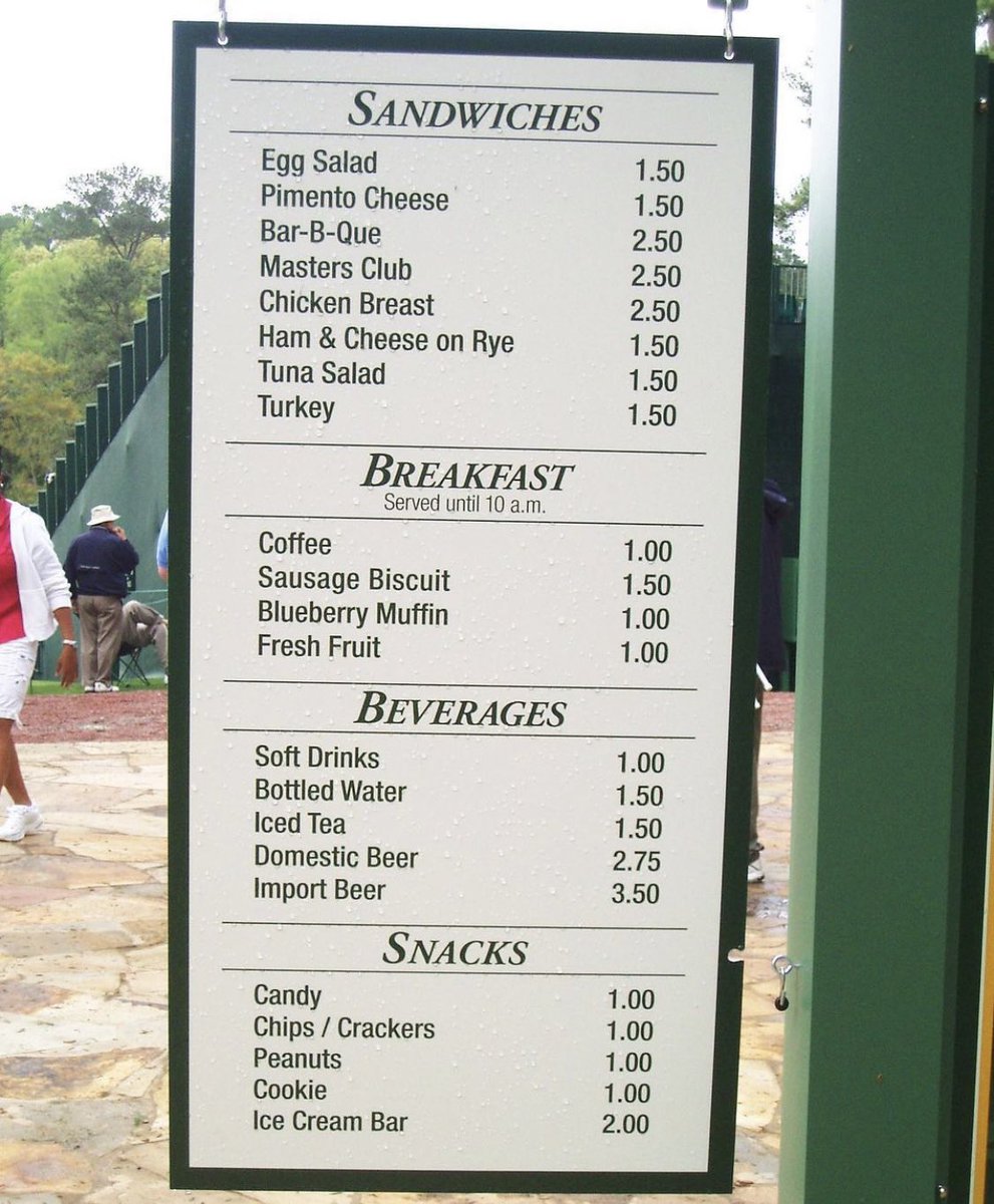 Inflation doesn’t exist at Augusta National. I wonder if these prices will change this year