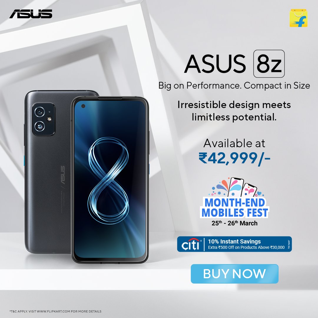 ASUSIndia's tweet photo. Get your hands on #ASUS8z only on @flipkart's #MonthEndMobilesFest, starting today! Head to @Flipkart buy now! https://t.co/uPsnKOrsIM
Get exclusive instant discount of up to 10%* on CITI Credit Cards.
*T&C Apply.
#BigOnPerformanceCompactInSize #LovedByTechGurus https://t.co/Zvpe5Pfm4y