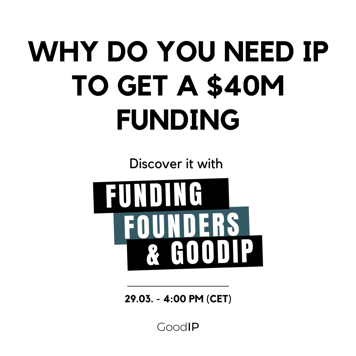 GoodIPGmbH's tweet photo. Why do you need IP to get funding? discover it in our first LinkedIn-live event, on March 29th at 4:00 PM (CET) ๐ https://t.co/9ZVTvwNLeM
๐ฅLooking forward to seeing you all in!
#startups #funding #founders #intellectualproperty #venture https://t.co/FcMO6VVoKe