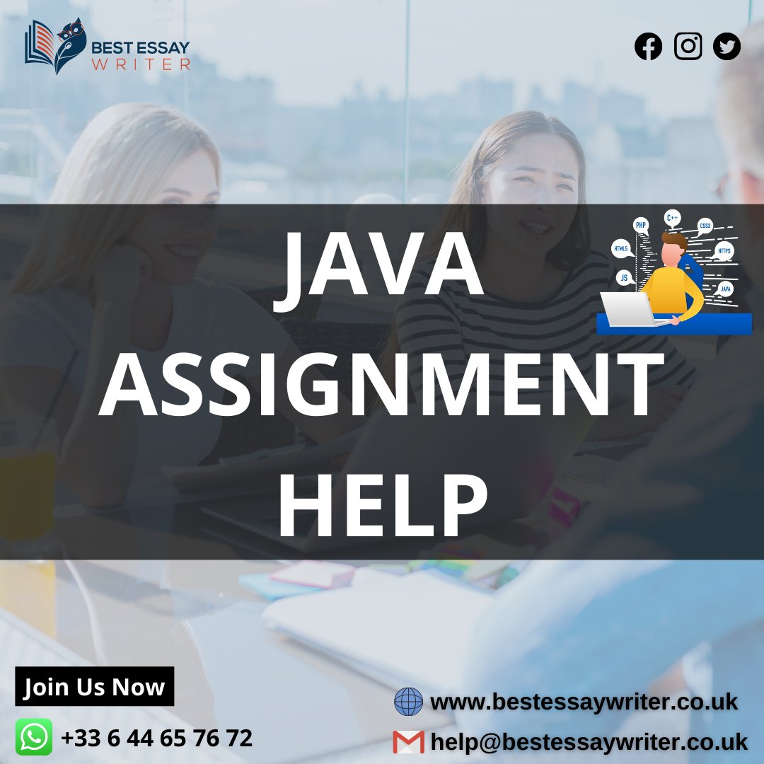 BestEssayWrit13's tweet image. Be confident! Because you choose our online java assignment help services.
Order your task Now.
#javaassignment #javahomeworkhelp #onlinejavahelp #assignmenthelp #javaprogramminghelp #onlinejavaprogramminghelp #javahelp