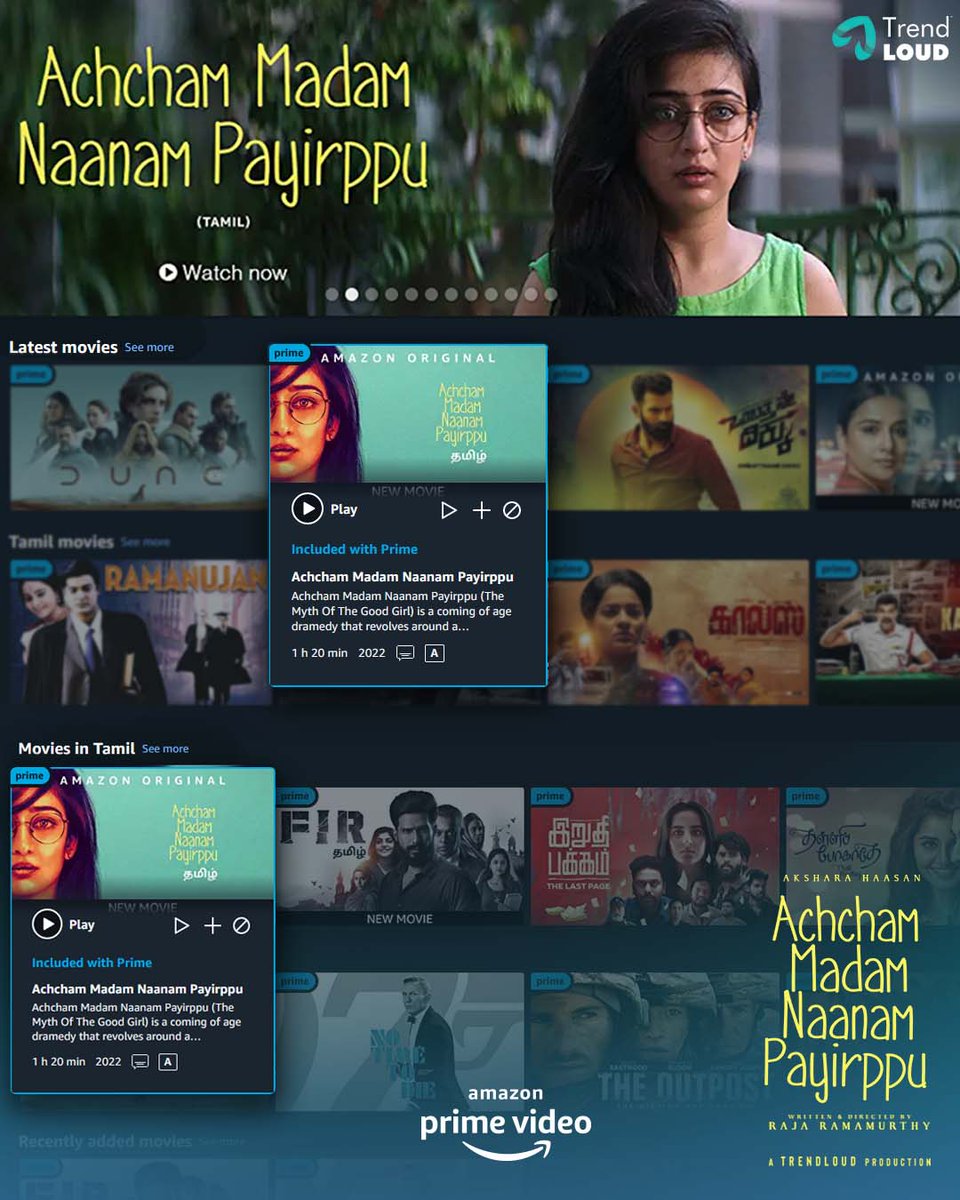 Trendloud's tweet photo. Achcham Madam Naanam Payirppu now streaming on #PrimeVideo  

#AMNPOnPrime #Prime #trendloud #amnp

@Iaksharahaasan @singerushauthup @kaiyavecha @amnp_thefilm @PrimeVideoIN https://t.co/UeQJxIgNHu