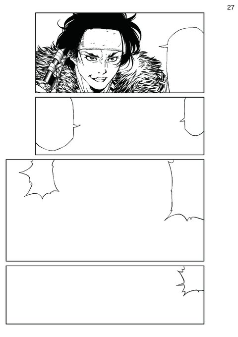 今描いてる漫画。
なんとなくいい絵が入ったかなと思ったのであげた。

下のコマはまだ....。 