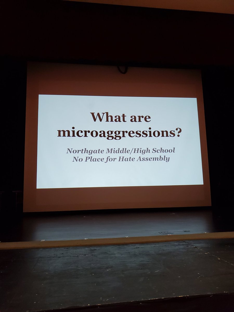 The @NorthgateProud #NoPlaceForHate group presented to the school on microaggressions today! Everyone left feeling like they could interrupt these back-handed comments. Thanks to the @ADL for providing the content. @RJLong1982 @Jeff_Evancho @LrningInstigatr