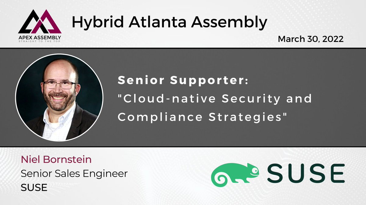 Attending @Apex_Assembly on March 30? Visit the #SUSE booth and hear Niel Bornstein present, beginning at 12:25 PM EST. https://t.co/ZEpPWTsBNx https://t.co/WLd6zfbV1G