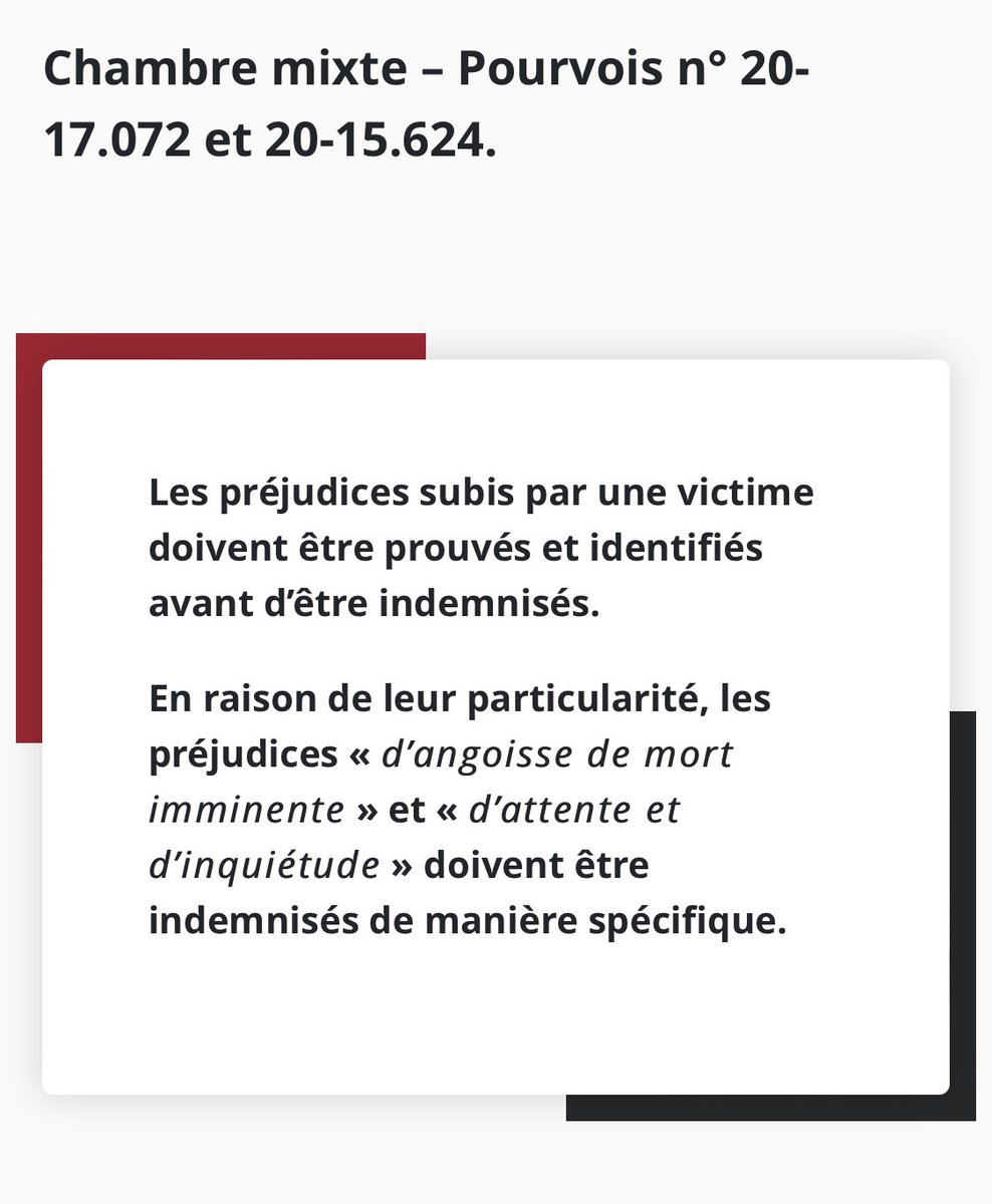 CabinetBibal's tweet photo. La cour de cassation reconnaît ce jour le préjudice d’angoisse de mort imminente de la victime directe et le préjudice d’attente et d’inquiétude des proches https://t.co/uijxUflqbV