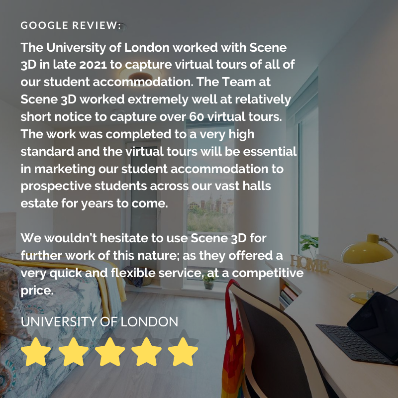Scene3D_uk's tweet photo. We worked with @LondonU over the summer to create interactive virtual tours for all of their accommodation sites. Check out the virtual tours on their site here: https://t.co/fwzKNfV3cL
Its great to know your hard work is appreciated when you receive this feedback! @Matterport https://t.co/dMoeuA7EXM