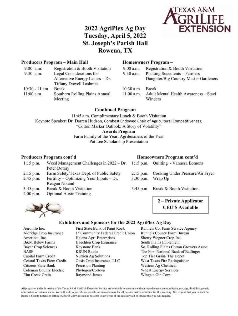 FlyAeroInfo's tweet photo. Looking forward to AgriPlex Ag Day  on Tuesday April 5 in Runnels County, Texas. Find out how to save money on cotton root rot treatment with a great ROI. https://t.co/IlJXCrgaQU https://t.co/4lLYBYjDb2