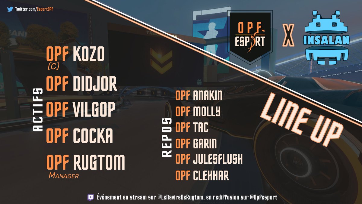 Et oui c'est le weekend de la <a href="/insalan/">InsaLan</a> ! 🥳😁
Nos joueurs sont chaud comment la braise 🔥🔥 ! 
Retrouver les se soir en live sur le 
twitch.tv/lenavirederugt… et sur twitch.tv/opfesport 😉

Voici notre line up ! 😛