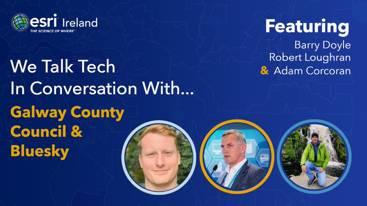 EsriIreland's tweet photo. Our #WeTalkTech "In Conversation With" #webinar series is back. Join us on Wednesday 6th of April to hear Esri Ireland's Adam Corcoran speaking with Barry Doyle from @GalwayCoCo &amp; Robert Loughran from @Bluesky_int.
Here's the agenda: https://t.co/5TgpmFjrld https://t.co/ByKALsS2RI