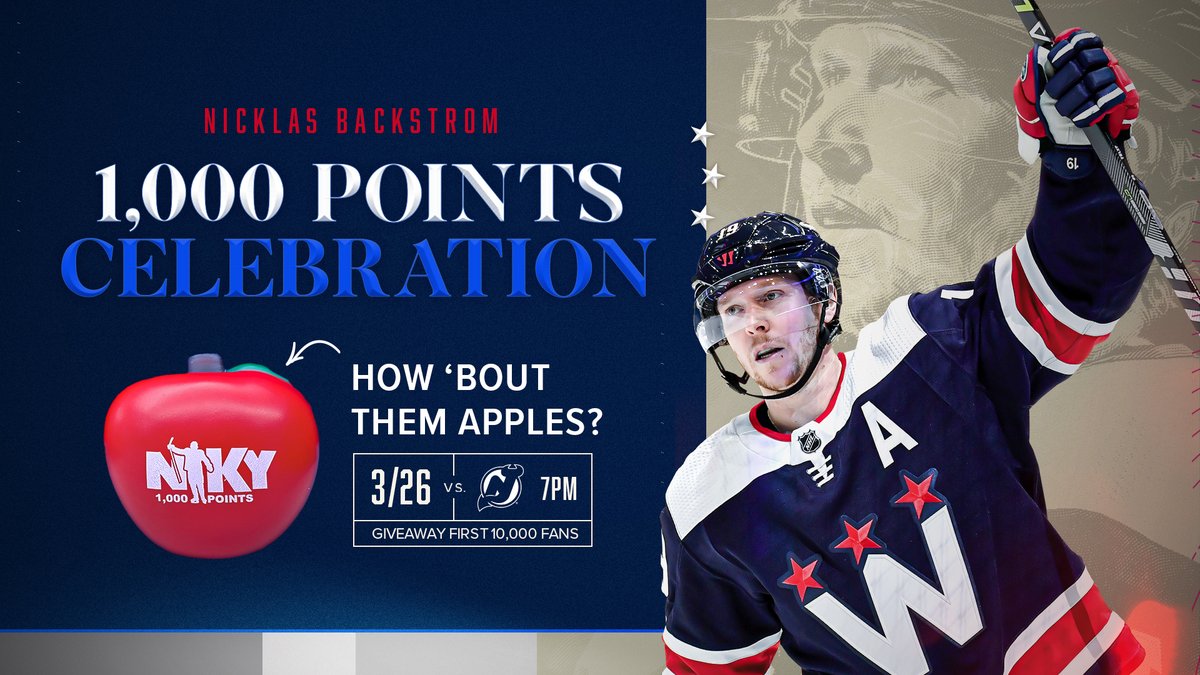 Tomorrow we celebrate #N1KY! Fans will have the opportunity at #CapsDevils to pick up a 1,000 points apple available at tables throughout the concourse. The apples are limited and will be available on a first come, first served basis. 🎟 WashCaps.com/Tickets