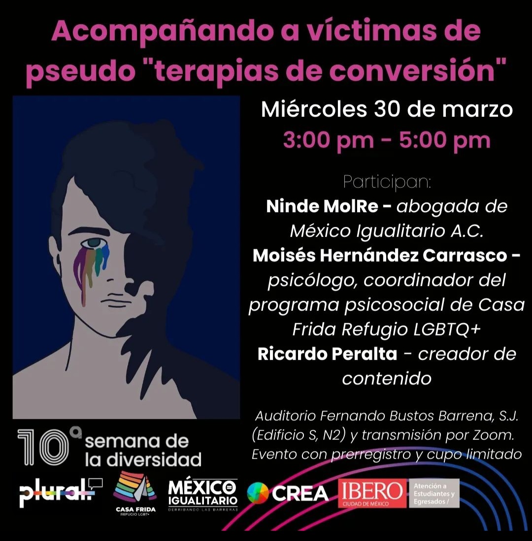 Estaré en este participando en este panel organizado por <a href="/pluralibero/">Plural</a> con <a href="/MoisesHdezC/">Moisés Hernández</a> y @Ricardo_Peralta sobre terapias de conversión aportando desde ek antipunitivismo.

Se pueden registrar aquí:  docs.google.com/forms/d/e/1FAI…