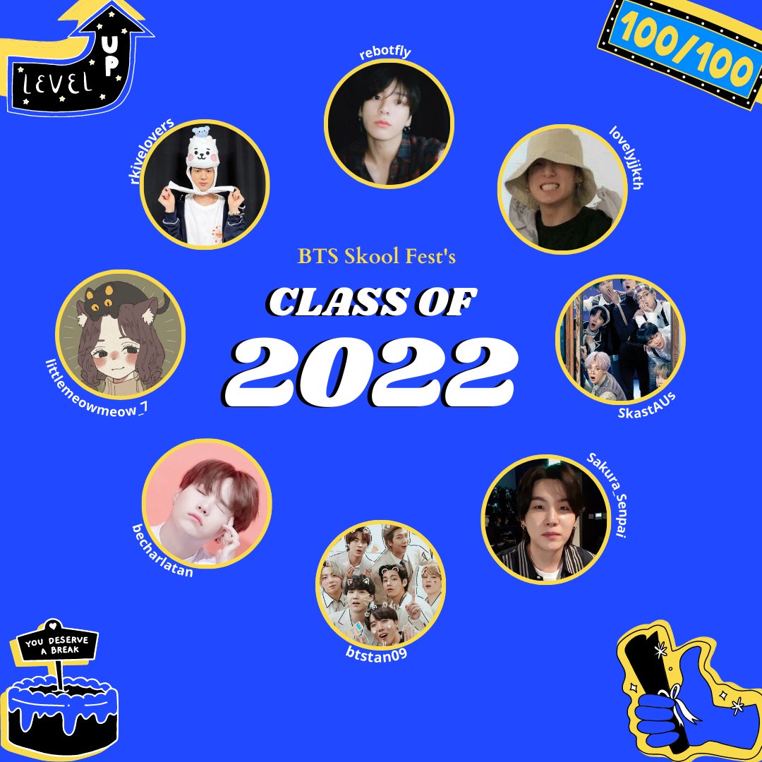 📢 ROLL CALL📢

Please welcome BTS Skool Fest's Class of 2022! We have a total of 8 hard-working students who submitted a total of 10 wonderful year-end projects!

A reminder to show appreciation to the graduating class with kudos, comments and bookmarks!