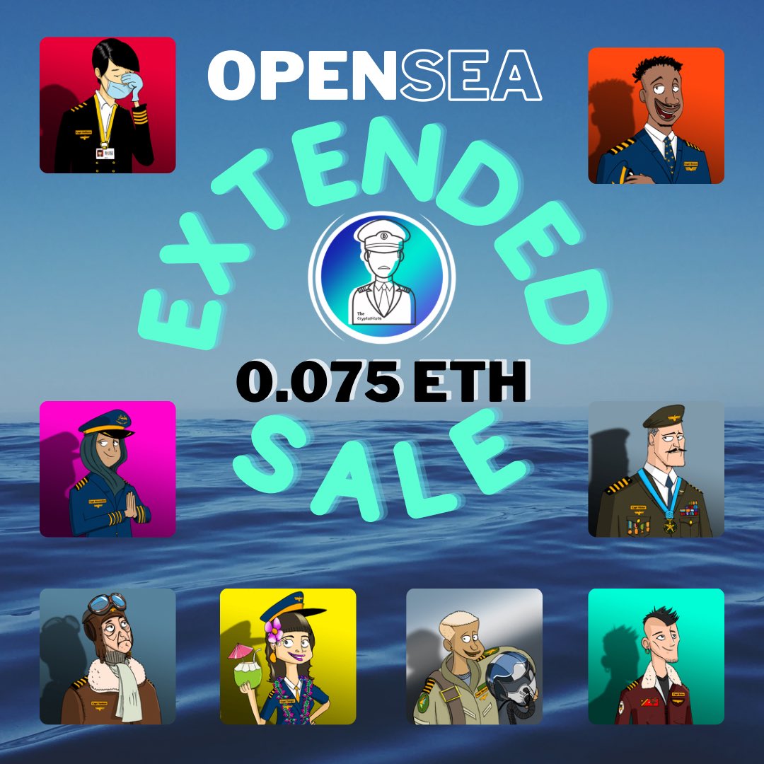 TheCryptoPilots's tweet photo. Our current sale has ended, BUT if you missed out, we’ve decided to extend this tier for another month👨‍✈️
Grab one of your favourite pilots at this early bird special price! ONLY 0.075ETH🤑
#thecryptopilots #nftsale
#opensea #aviation #captain #pilot #aviationart #ETH #aviationnft https://t.co/6U674UugXU