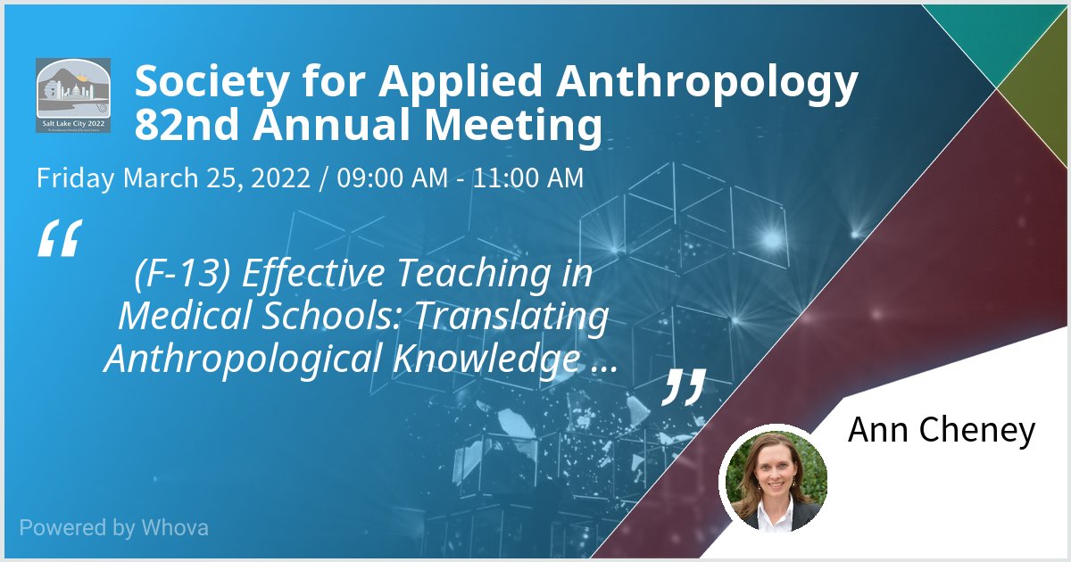 Dr. ann cheney (@annmcheney7) on Twitter photo I am speaking at Society for Applied Anthropology 82nd Annual Meeting. Please check out my talk if you're attending the event! #SfAA2022 <a href="/SfAAnthro/">Society for Applied Anthro</a> - via #Whova event app I am speaking at Society for Applied Anthropology 82nd Annual Meeting. Please check out my talk if you're attending the event! #SfAA2022 <a href="/SfAAnthro/">Society for Applied Anthro</a> - via #Whova event app