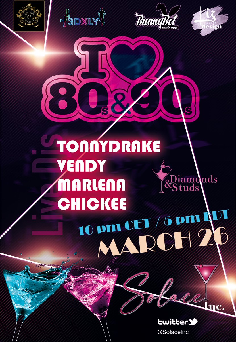 80's &amp; 90's Event by Solace Inc.
Sat, Mar 26th, 10:00 PM - Sun, Mar 27th, 3:00 AM
It's another Saturday and another party by Solace Inc! Bringing the greatest Hits from 80's and 90's EDM/POP music! You can...
bunnybot.web.app/id/ueLNzpOwigU…