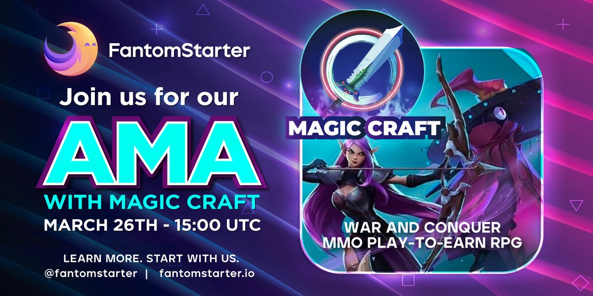fstarter_xyz's tweet photo. 💥Magic Craft AMA Session💥 

Comment your questions! 

Prize: $50 (3 Twitter + 3 Live) 🤩 
 Follow: @fantomstarter and @MagicCraftGame Like, Retweet, Tag 3 friends or favourite influencers 

Join AMA: March 26th at 15:00  🏡 https://t.co/akAwBfhzAB https://t.co/nQjLJr6CuP
