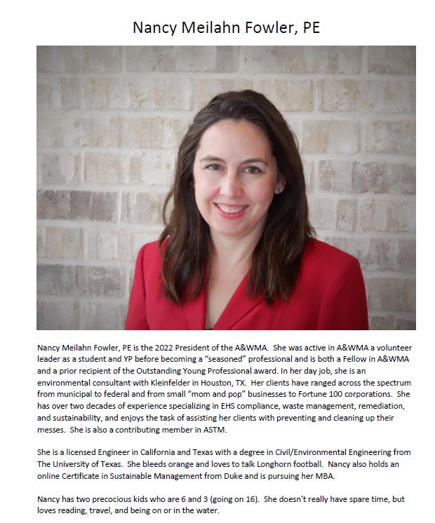 Our #WomensHistoryMonth highlight today is our A&amp;WMA President Nancy Meilahn Fowler, PE.  Nancy is a great role model and leader and we are lucky to have her to look up to!
#WomenEmpowerment #womenintech #WomenInScience #womenpower
