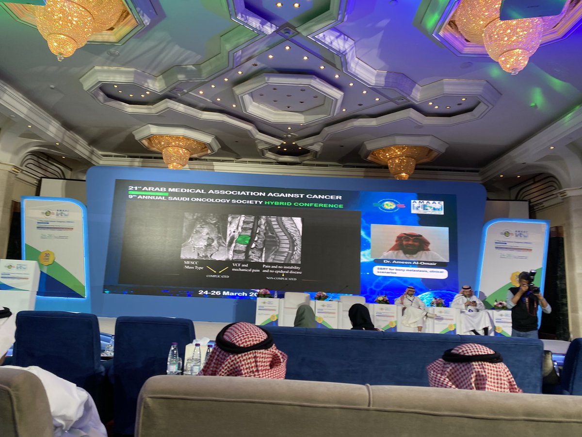 oncology_saudi's tweet photo. Starting with Session 1: SBRT For Oligo-Metastatic Disease.
Dr. Ameen AlOmair , presenting SBRT For Spine Metastasis, Clinical Scenarios #SOS_AMAAC https://t.co/aoc72OMUlC