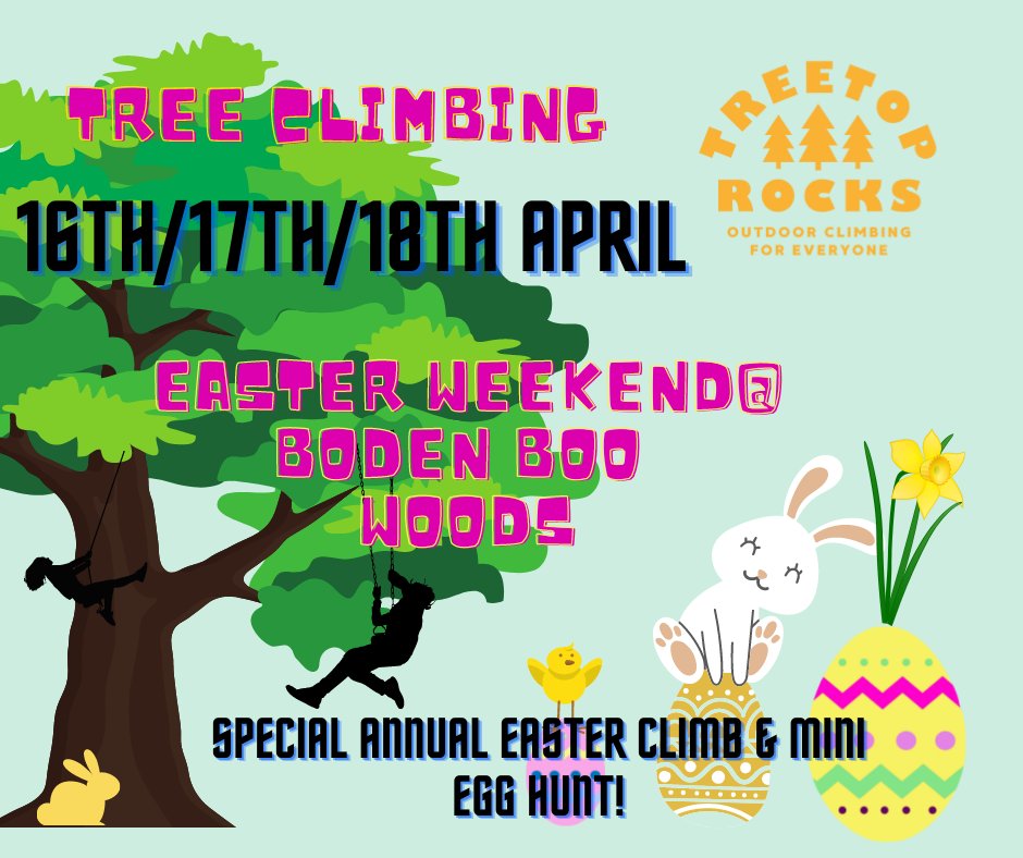 Down at Boden Boo Woods we have special Easter climb and mini-egg hunt sessions running over the Easter weekend. Come on down, we'd love to see you!