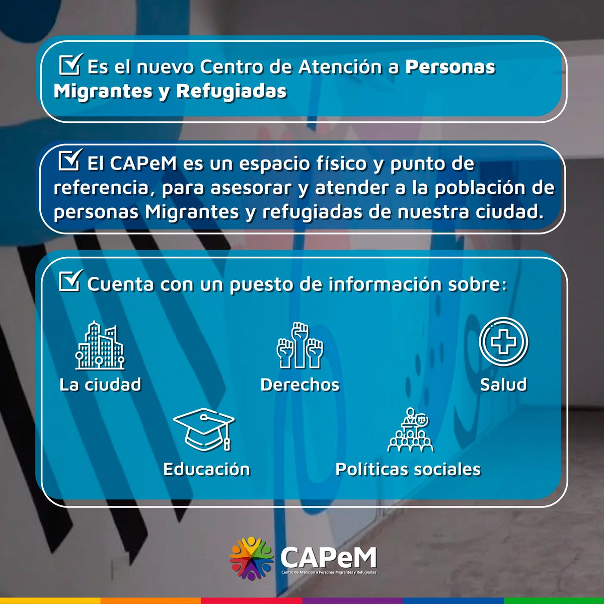 RRIIMuniCba's tweet photo. CONOCÉ MÁS SOBRE EL CAPeM 🏠🌍

📍Ya funciona en Caseros 356, este nuevo espacio de interculturalidad destinado a atender las demandas y necesidades de las personas migrantes y refugiadas de nuestra ciudad🙋🏽‍♀️. 

#CAPeM #CórdobaCapital #CiudadGlobal #Migrantes https://t.co/2QlqLaNDZE