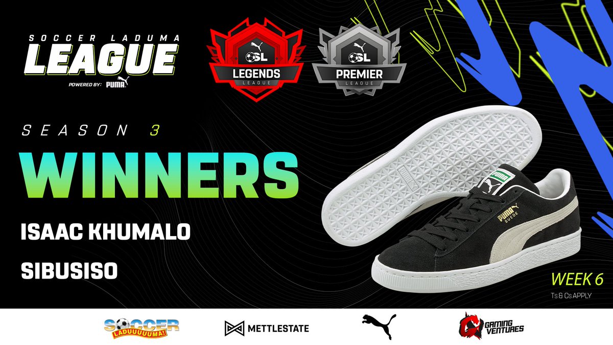 Mettlestate's tweet photo. Congrats to this week's @pumasouthafrica sneaker giveaway winners, @SunyeIsaac & @SbuOfficial
πππ β½ Well done! π
You will all be contacted directly in regards to your prize delivery ππ
@soccer_laduma #ForgeFIFA #becomealegend #SLL https://t.co/YUxULtkVqg