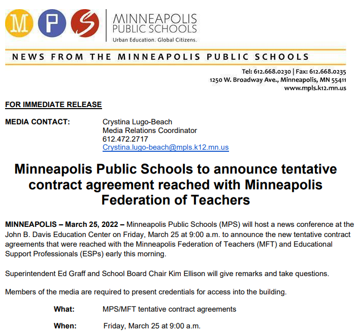 MinneapolisObs1's tweet photo. #Minneapolis #teacher #strike Glad this saga is over. Students deserve better. Teachers deseve better. Minneapolis can afford it. https://t.co/BAdLiBUBAd