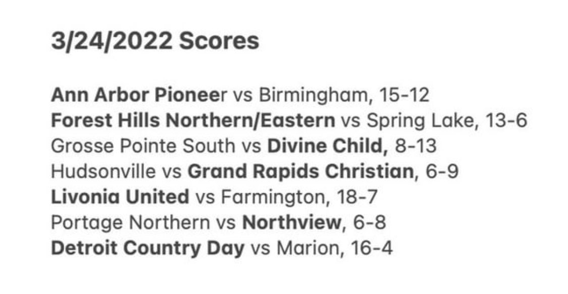 #GirlsLacrosse Game scores from 3/24!