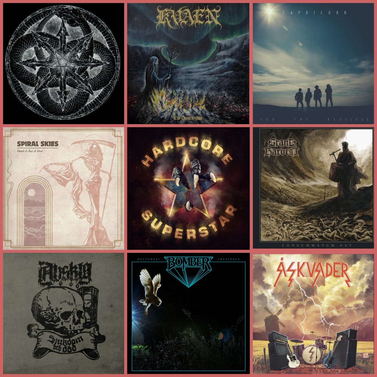 Vegmarg's tweet photo. NEW RELEASES THIS WEEK! @eucharistsweden #Kvaen @HCSSofficial #Capricorn #GrandHarvest #Åskväder #Bomber #Avsky #SpiralSkies 🇸🇪 https://t.co/nKPYrsiYM6