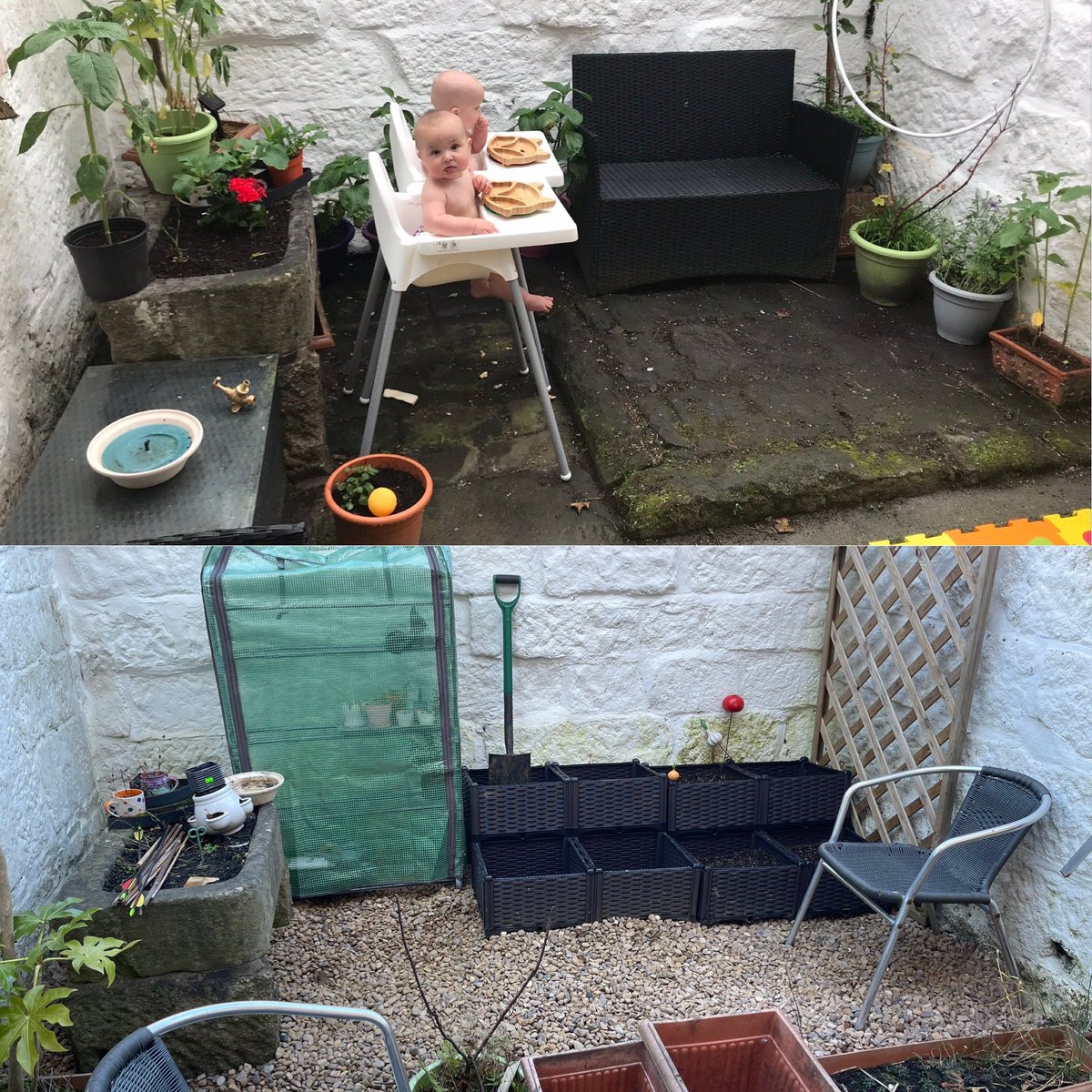 ecofriendlytwin's tweet photo. A little before and after of the back yard! #allotment #microgarden #smallgarden https://t.co/4uHz2c0Ht8