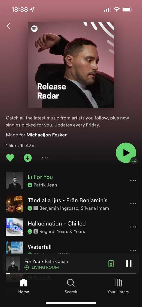 Have to appreciate that #Spotify have put @Patrik_Jean as the cover for my Release Radar this week