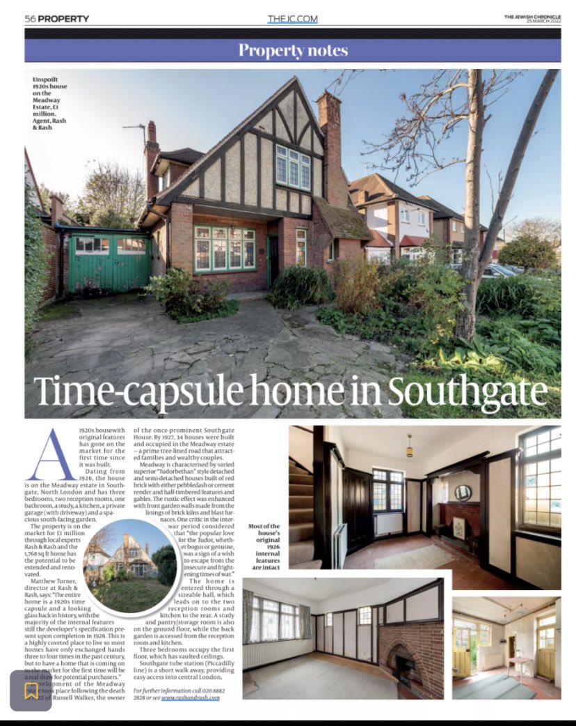 Some great press for our Meadway listing in <a href="/JewishChron/">The Jewish Chronicle</a> #N14 #Southgate #estateagent #realestate