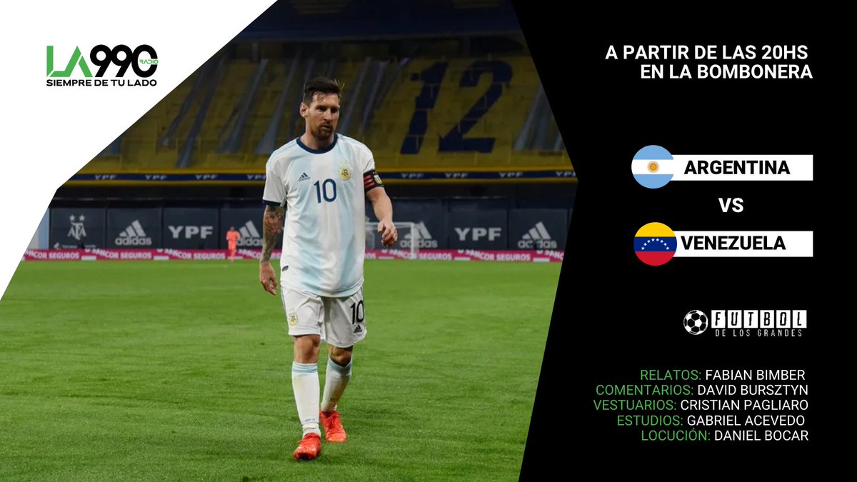 No te pierdas el relato del partido Argentina vs Venezuela de la mano de <a href="/fbimber/">Fabián Bimber</a>, con los comentarios de <a href="/tordodavid/">David Bursztyn</a>, en vestuarios a Cristian Pagliaro, en los estudios a Gabriel Acevedo y la locución de Daniel Bocar.

🕛 Hoy a partir de las 20:00 hs.