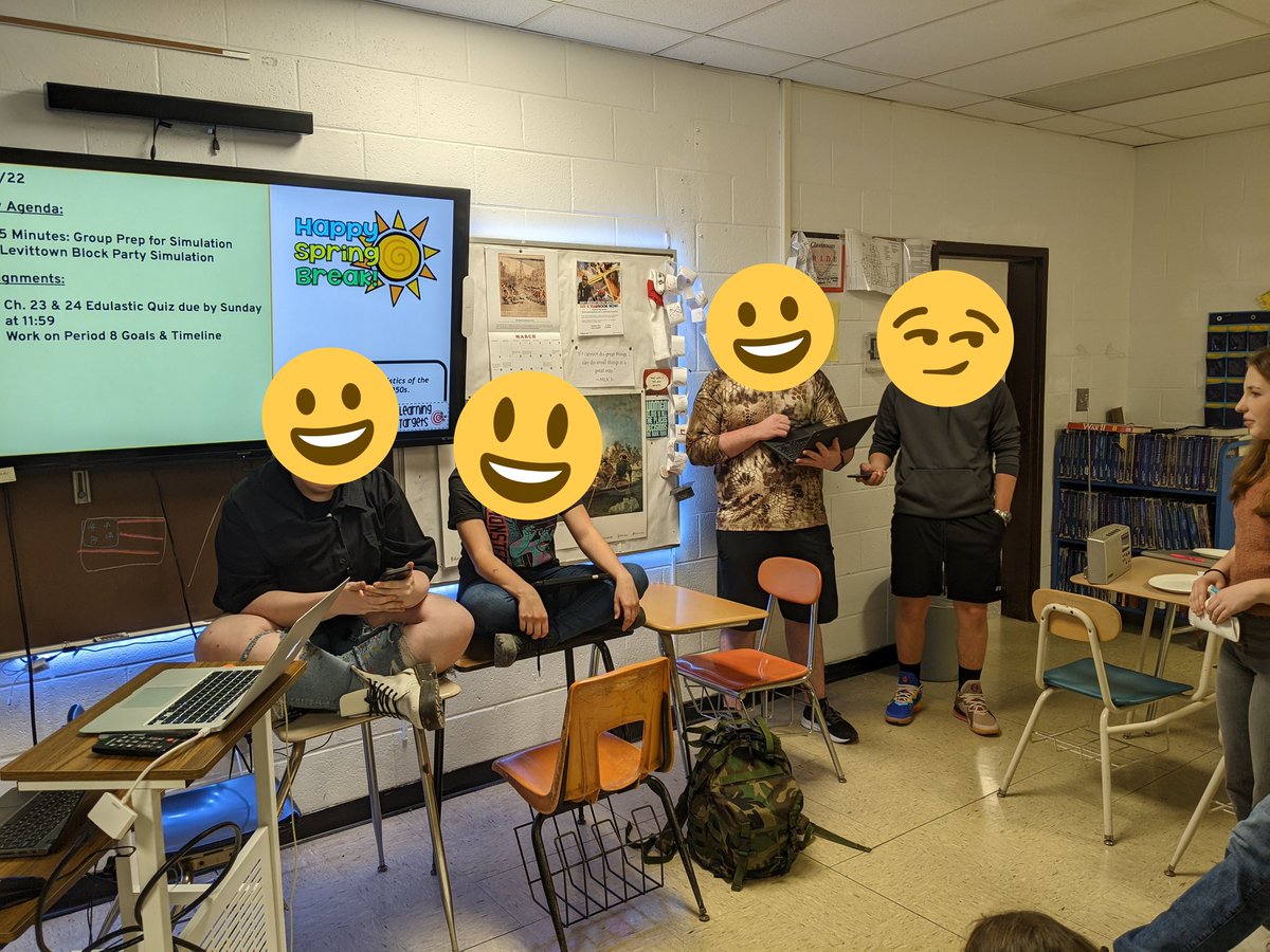 Had a blast seeing students come up with incredibly creative skits for our 1950s 'Block Party' simulation today. Great way to head into Spring Break!