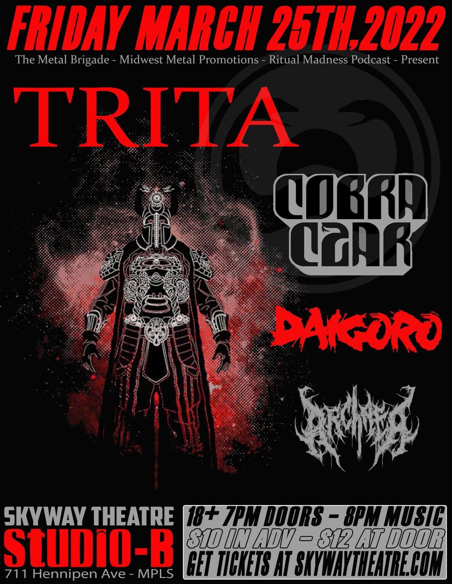 Tonight at <a href="/SkywayTheatre/">SKYWAY THEATRE</a> we’re playing a ripper with <a href="/CobraCzar/">Cobra Czar</a>, Daigoro, and King Goro. LFG! #minneapolis #mpls #metal