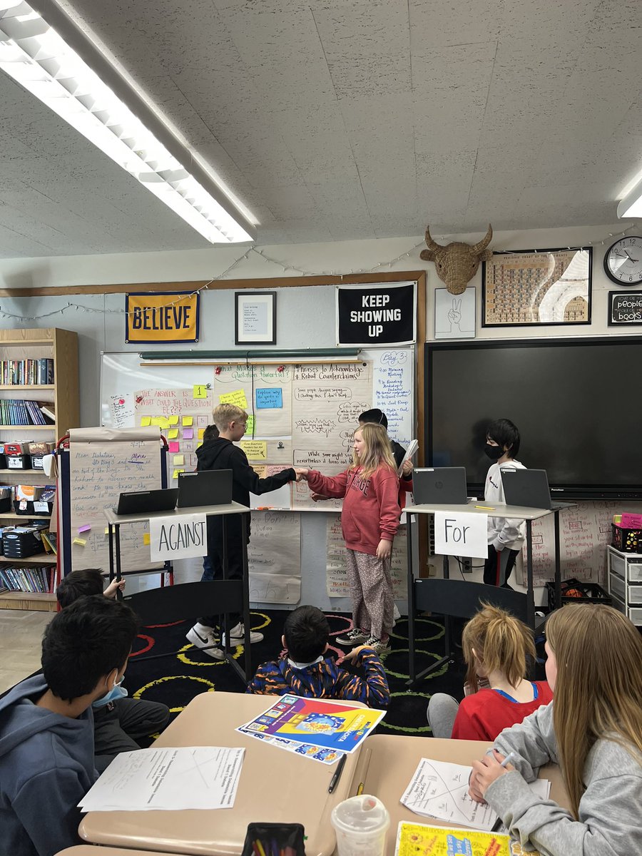 We held our second debate today and these 5th graders did so well! They backed up claims with evidence, cited sources, and responded to counter claims with Grace and respect. So proud!❤️#vestalhills <a href="/tamastro17/">Therese Mastro</a> <a href="/saevans8/">Sarah Evans (she/her)</a> @TCRWP