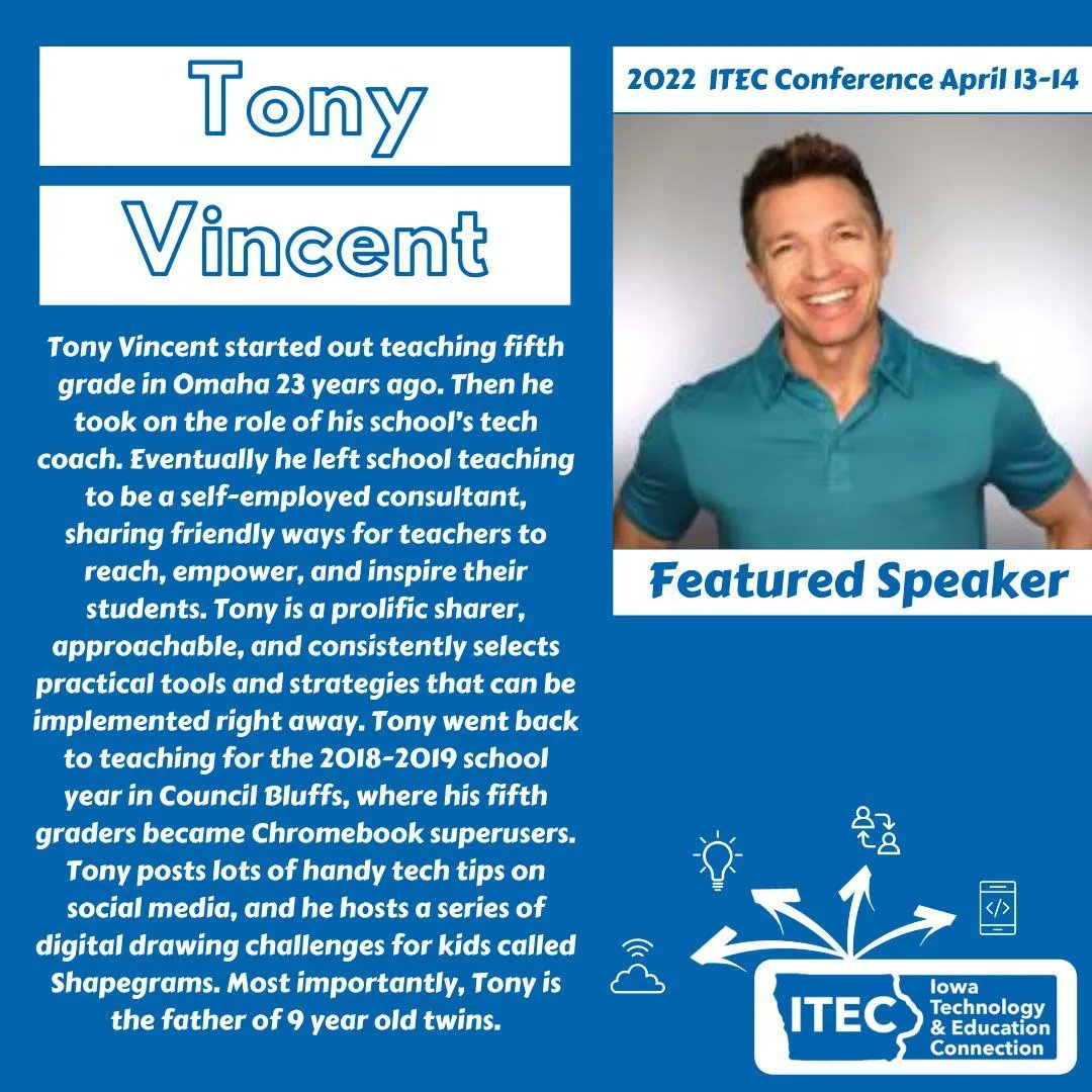 llennon's tweet photo. ⚠️ The man, the myth, the legend
🗣 @tonyvincent
💡 Innovative Ideas
🎨 Dynamic Design
🥇 Stunning Strategies
💯 Relevant and ready to implement today
🎟 Get registered
🔗 Link in bio
👉 Psst...There's a virtual option too
#itecia #iaedchat #edte… https://t.co/2FcHO2pRkH