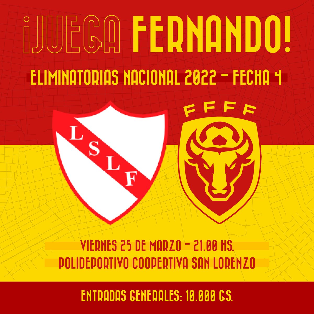 FFFF_Futsal's tweet photo. ¡POR OTRO GOLPE! 💪🏼

Visitamos la Ciudad Universitaria para nuestro compromiso por la cuarta fecha de las eliminatorias.

🆚 Liga Sanlorenzana de Futsal
🏟️ Polideportivo Cooperativa de San Lorenzo.
⌚️ 21.00 Hs.

¡Vamos, Fernando!

#JuegaFernando🔴🟡 https://t.co/2H6me3L3Yq