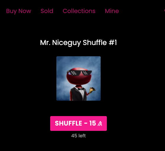 ALGOxNFT's tweet photo. Mr. Niceguy shuffle #1 live now!
https://t.co/98TsUTjsim

Jump in and check out our #instashuffle feature. Are you a collector hoping to move some stale #NFT? Are you a creator hoping to save money on your next shuffle? Give us a try

https://t.co/c0ymPl0mrl

#AlgoNFT #Algorand https://t.co/mNvgSwxIFn