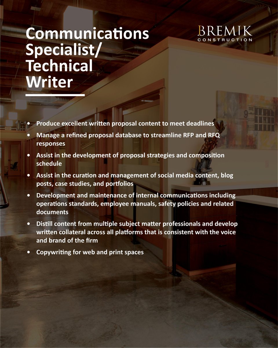 Are you passionate about the AEC industry? Enjoy being creative, strategic, and technical? Come join our team!

#Bremik #wearehiring #hiring #marketing