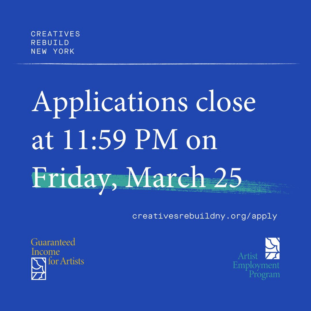 ⏰ Applications close *tonight* at 11:59 PM ET; there’s still time! creativesrebuildny.org/apply