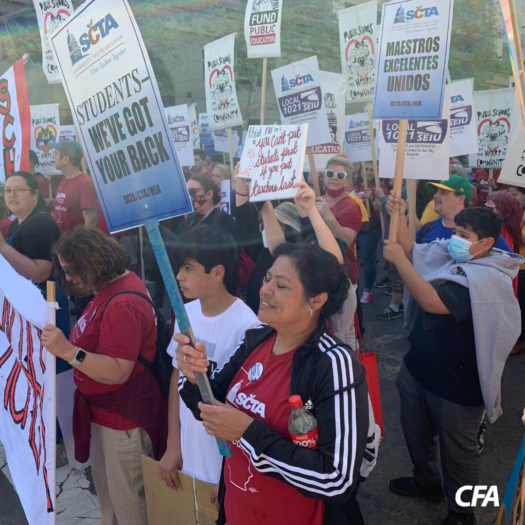 Every student deserves a fully staffed classroom, school, and school district: that includes teachers, bus drivers, and others who help student learn. CFA is in solidarity with striking <a href="/SacTeachers/">Sac Teachers</a>.  #SacCitySolidarity #SCTA4Students #ItTakesAVillage