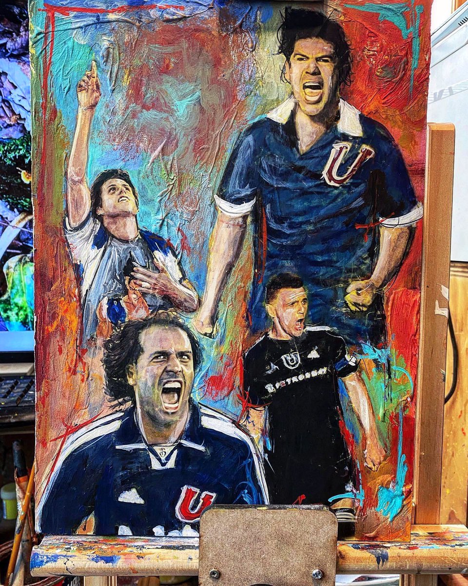pincel_azul2's tweet photo. Cuadro héroes Azules , 35x25 cm $16 mil pesos. 
Agende ya quedan pocos cupos , entrega 20 de abril 
JUNIO CERRADO .

#udechile  #universidadechile #futbolchileno #pincel_azul #chile #mixmediaart #acrylicpainting #sportdesign #sportpainting #bullangueras #futbol #legend #football https://t.co/NA5kfdND92